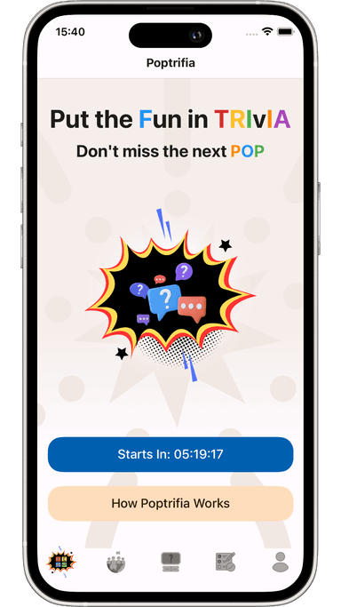 Poptrifia mobile app - home screen