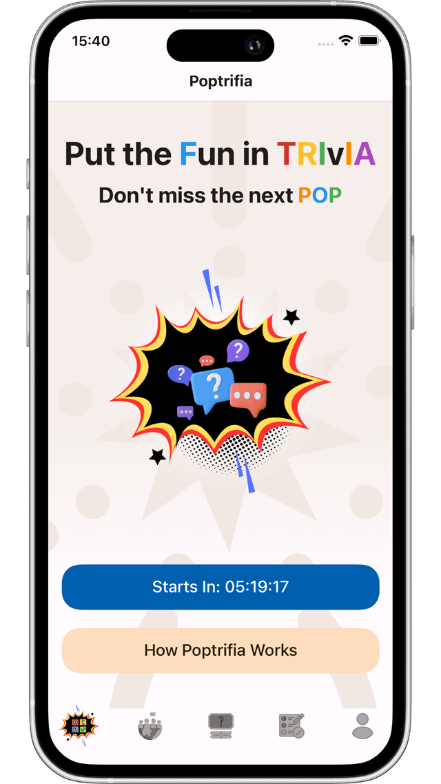 Poptrifia mobile app - home screen