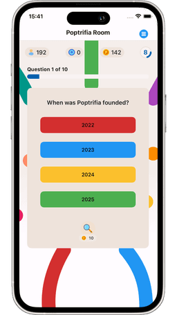 Poptrifia mobile app - play quiz screen