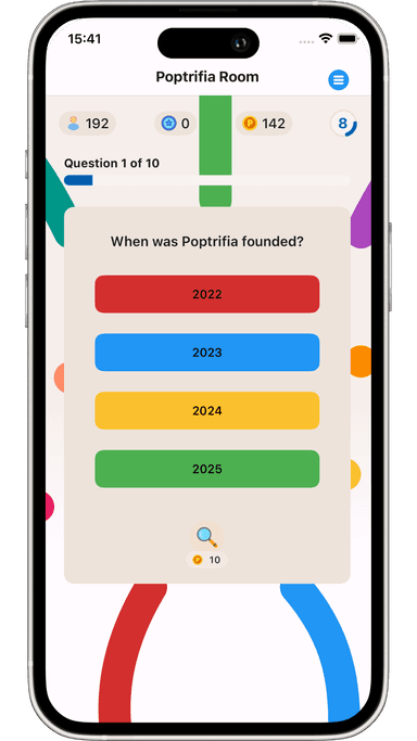 Poptrifia mobile app - play quiz screen