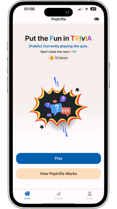 Poptrifia mobile app - home screen