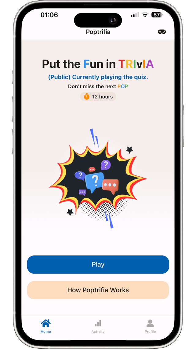 Poptrifia mobile app - home screen